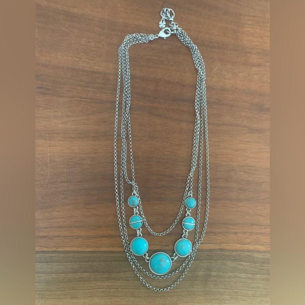 Lucky Brand necklace with silver chains and turquoise stones